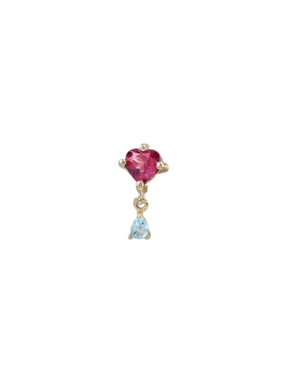 14K Solid Gold Rhodolite Garnet Heart Dangle Stud